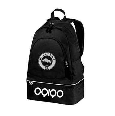 Black backpack with OQIQO logo on the front